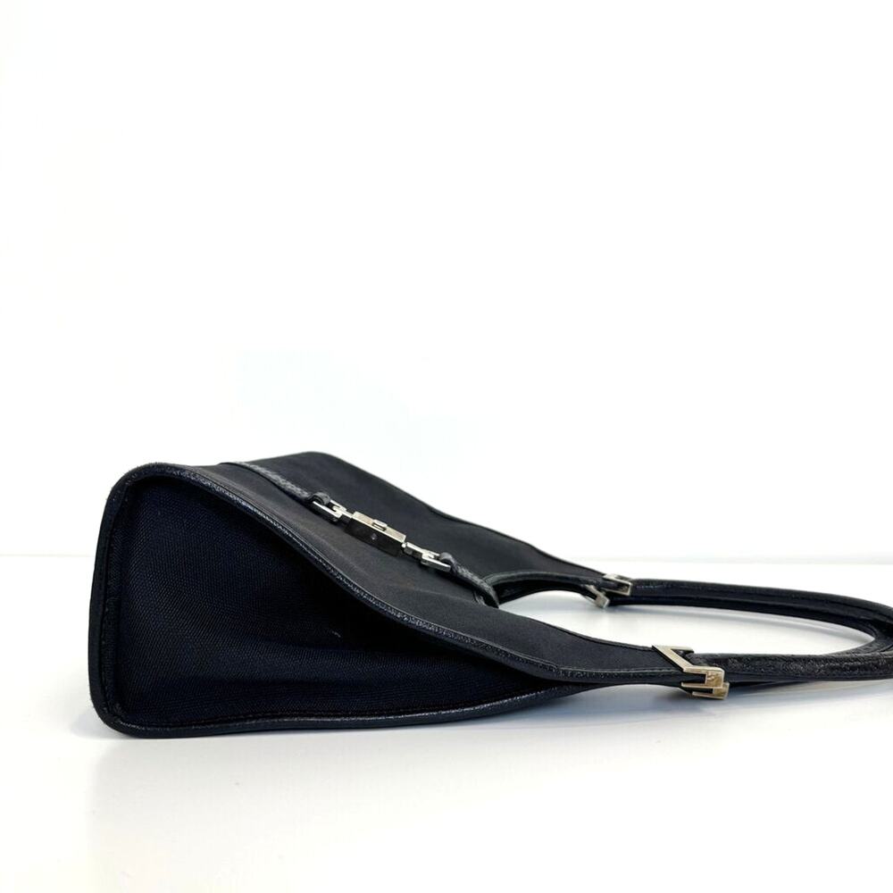 GUCCI Vintage Jackie Bardot Black Canvas Leather Trim Shoulder Bag Silver Hobo - Picture 3 of 10